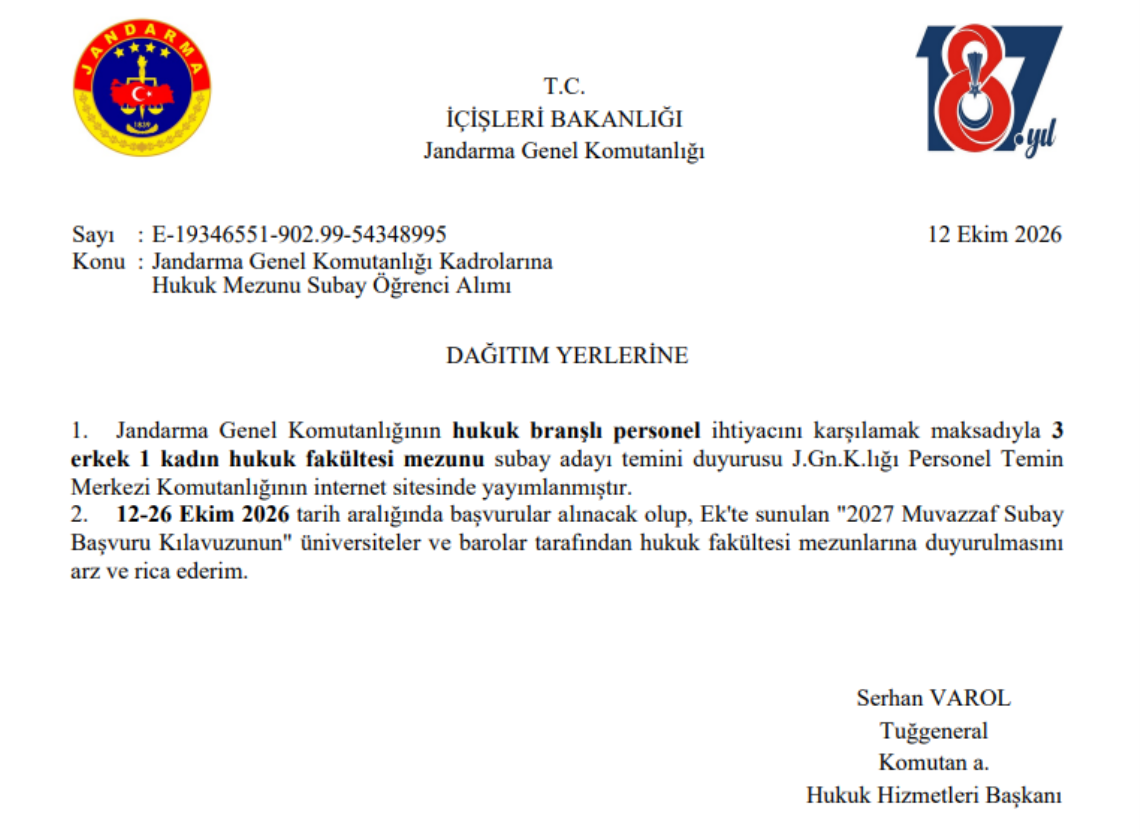 JANDARMA GENEL KOMUTANLIĞI SUBAY ÖĞRENCİ ALIMI